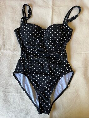 Kamalikulture Norma Kamali shirred polka dot swimsuit